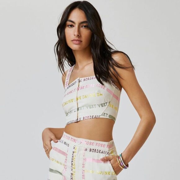 New Anthropologie Embroidered Crop Top Size 14 B-1357 - Picture 2 of 5